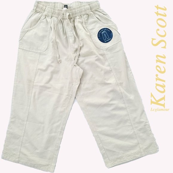 Karen Scott Capri Pull On Tan Cotton Pants Small - Picture 1 of 14